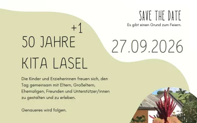 Save the Date – wir feiern am 27.09.2026 „50+1 Jahre Kita Lasel“